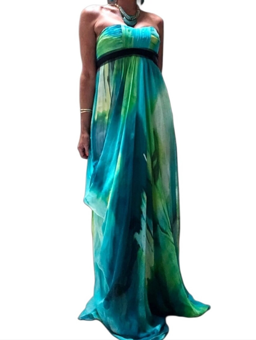 BCBGMAXAZRIA Silk Chiffon Watercolor 2008 Strapless Maxi Gown Dress - Picture 14 of 14